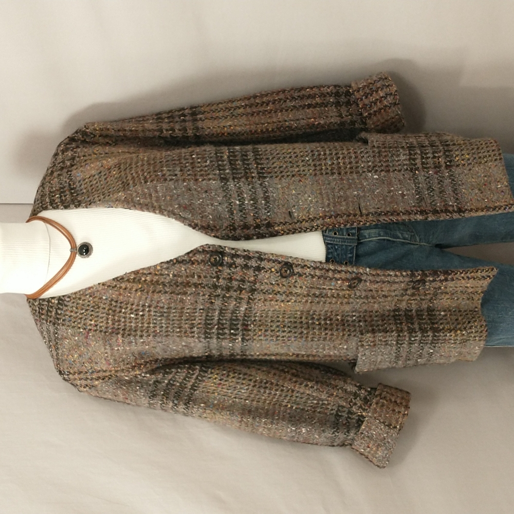 Donegal Ireland Woven Wool Jacket Neutral Plaid Irish Handcrafts Quality Natural